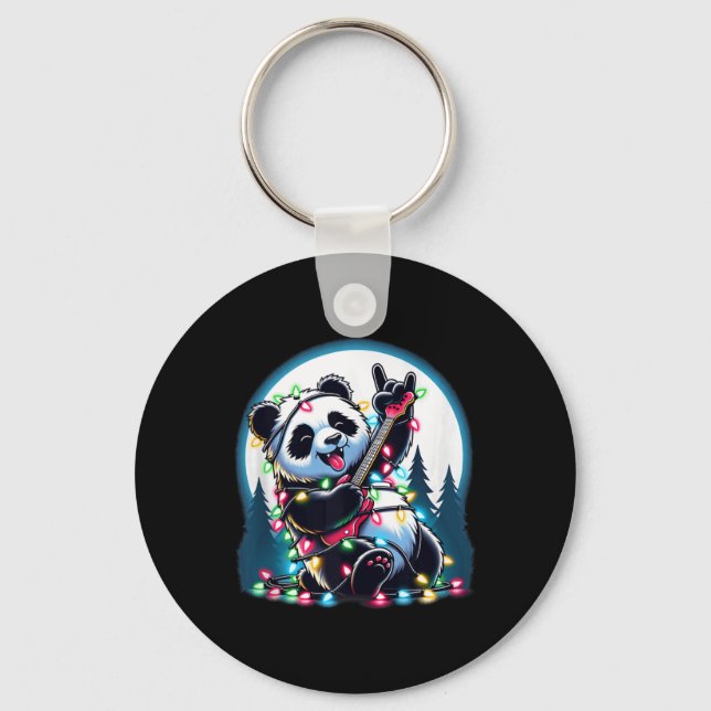 Panda Christmas Tree Lights Funny Xmas Panda Lover Keychain (Front)