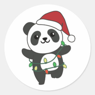 Panda Christmas Winter Animals Pandas Classic Roun Round Sticker