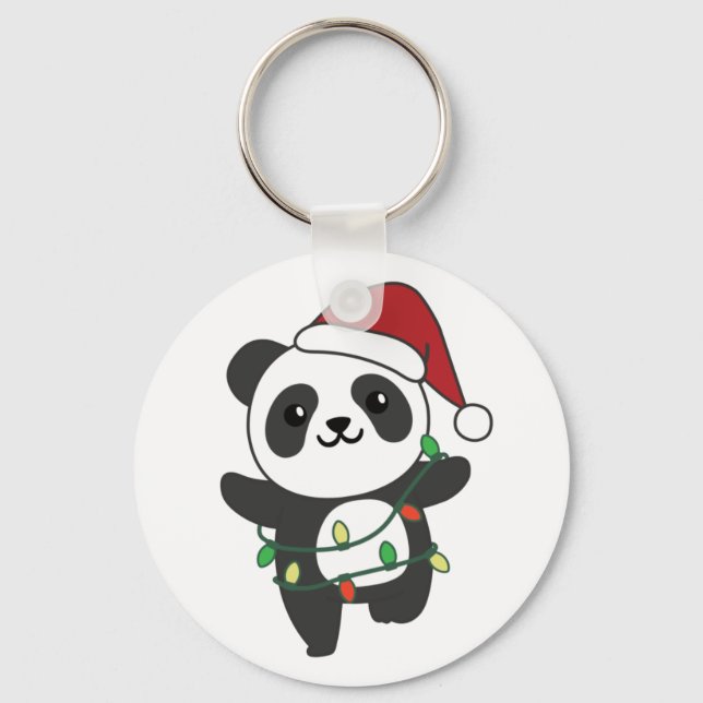 Panda Christmas Winter Animals Pandas Keychain (Front)