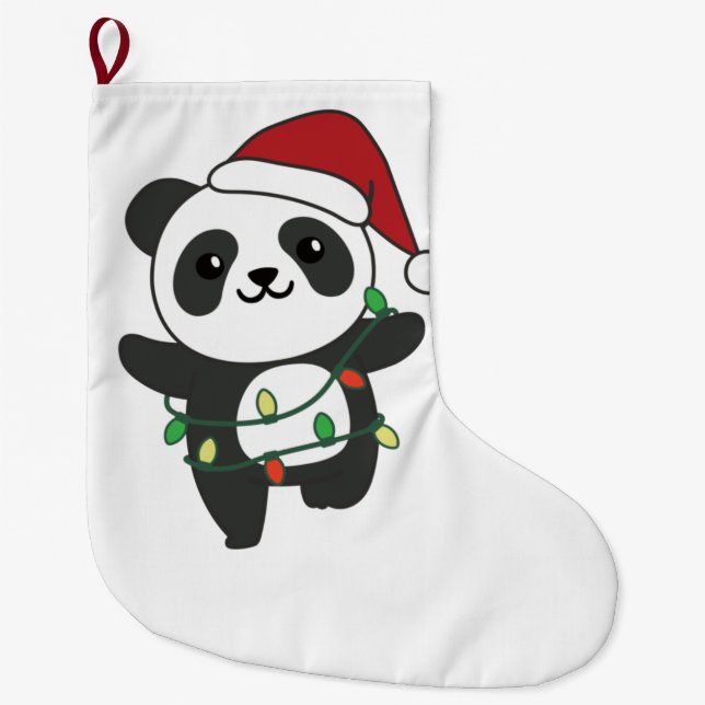 Panda Christmas Winter Animals Pandas Large Christ Large Christmas Stocking (Front)