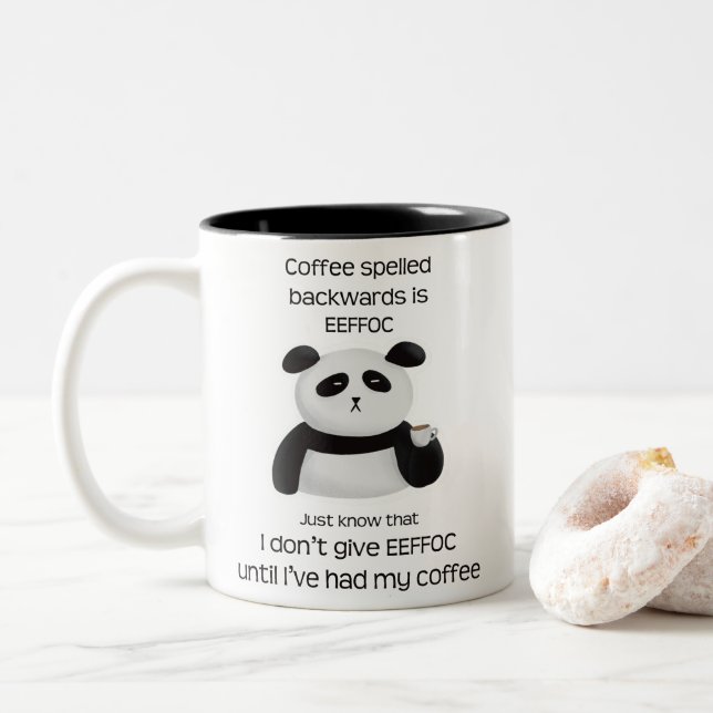 Panda - Coffee Spelled Backwards Is Eeffoc Two-Tone Coffee Mug (With Donut)