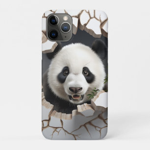 Panda Cracked Hole Art Panda Smashed Wall 3D iPhone 11 Pro Case