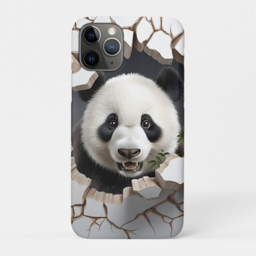 Panda Cracked Hole Art  Panda Smashed Wall 3D iPhone 11 Pro Case