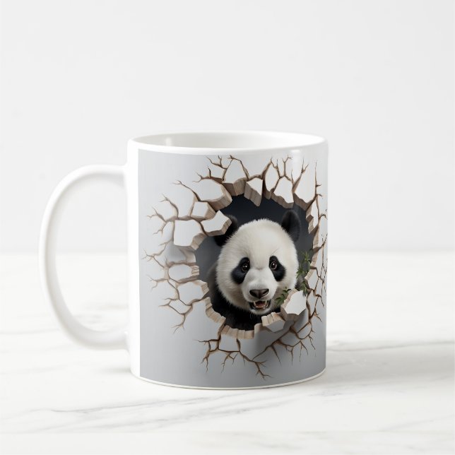 Panda Cracked Hole Art  Panda Smashed Wall 3D Coffee Mug (Left)