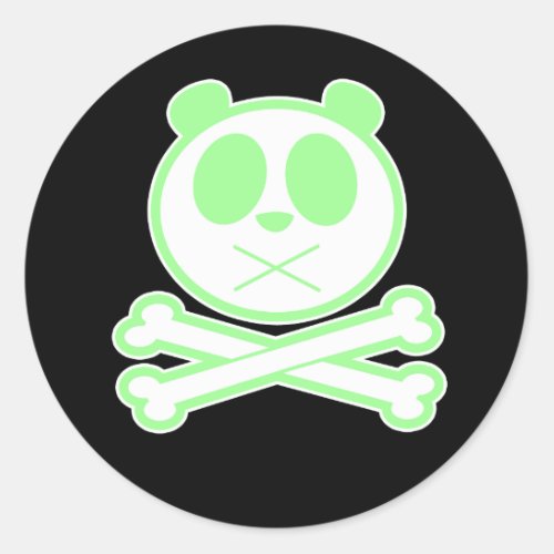 Panda Cross Bone _ Green   Classic Round Sticker