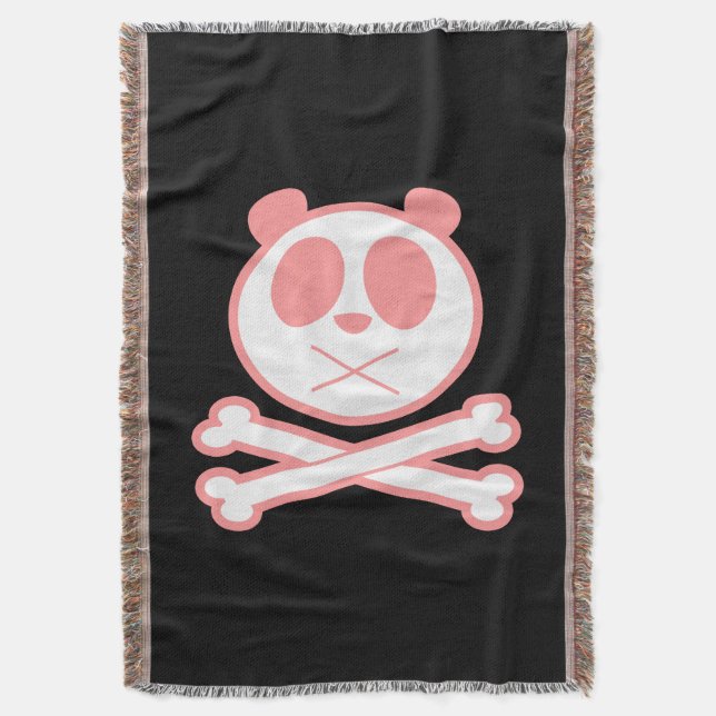 Panda Cross Bone - Pink Throw Blanket (Front Vertical)