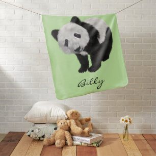 Panda Cub Green Baby Blanket