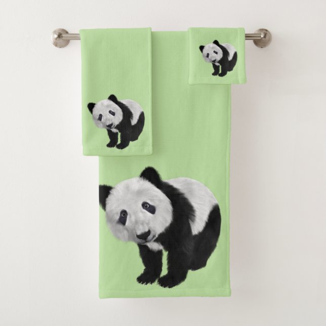 Panda Cub Green Bath Towel Set (Insitu)