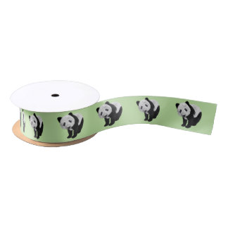 Panda Cub Green Satin Ribbon
