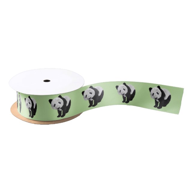 Panda Cub Green Satin Ribbon (Spool)