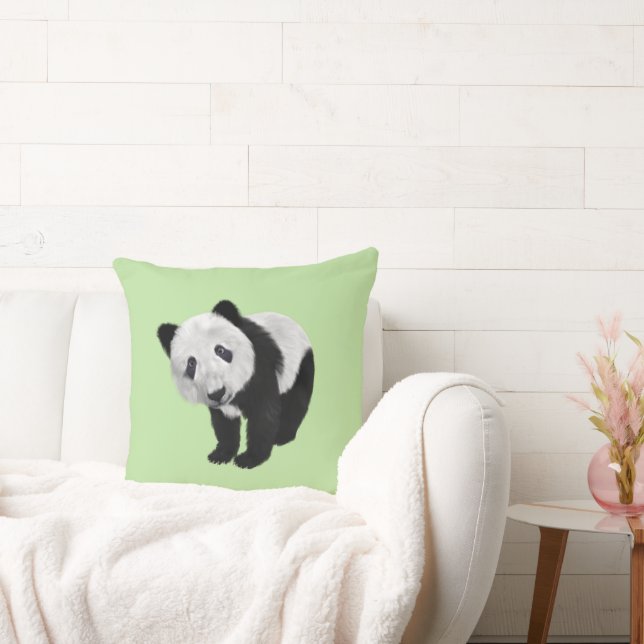 Panda Cub Green Throw Pillow (Couch)