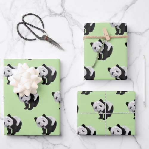 Panda Cub Green Wrapping Paper Sheets
