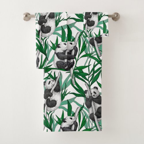 Panda cubs on bath towel set