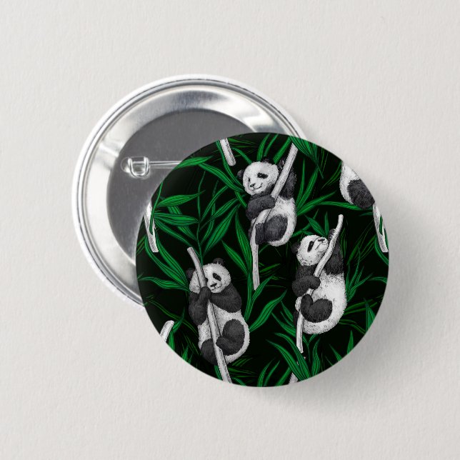 Panda cubs on dark green button (Front & Back)