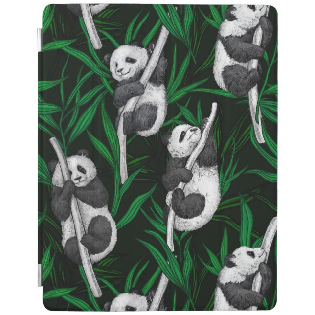 Panda cubs on dark green iPad smart cover (Front)