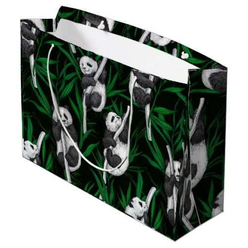 Panda cubs on dark green large gift bag
