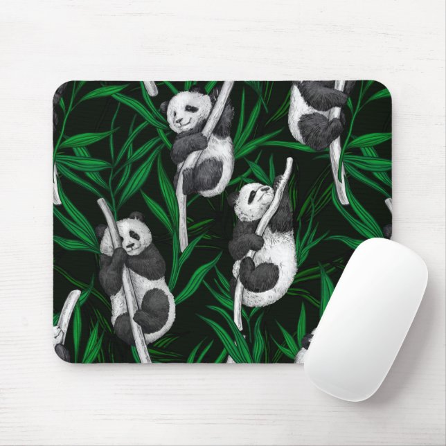 Panda cubs on dark green mouse pad (With Mouse)