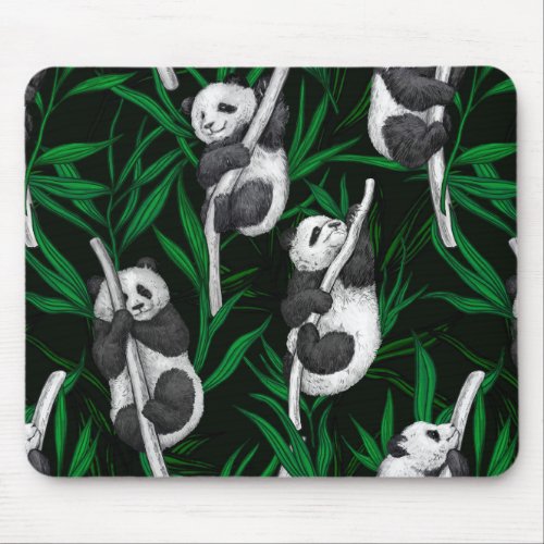 Panda cubs on dark green mouse pad