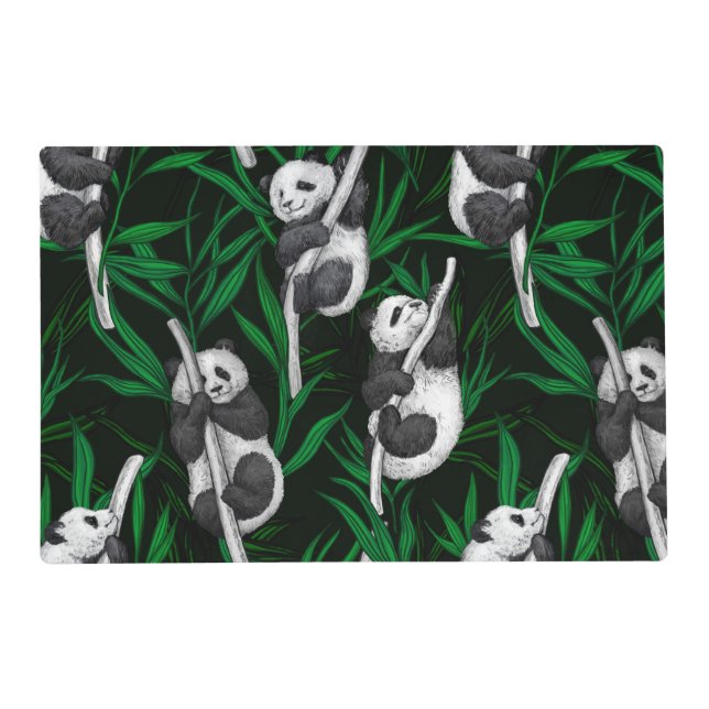 Panda cubs on dark green placemat (Front)