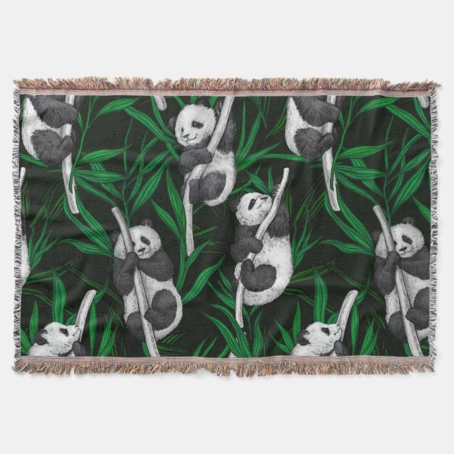 Panda cubs on dark green throw blanket (Front)