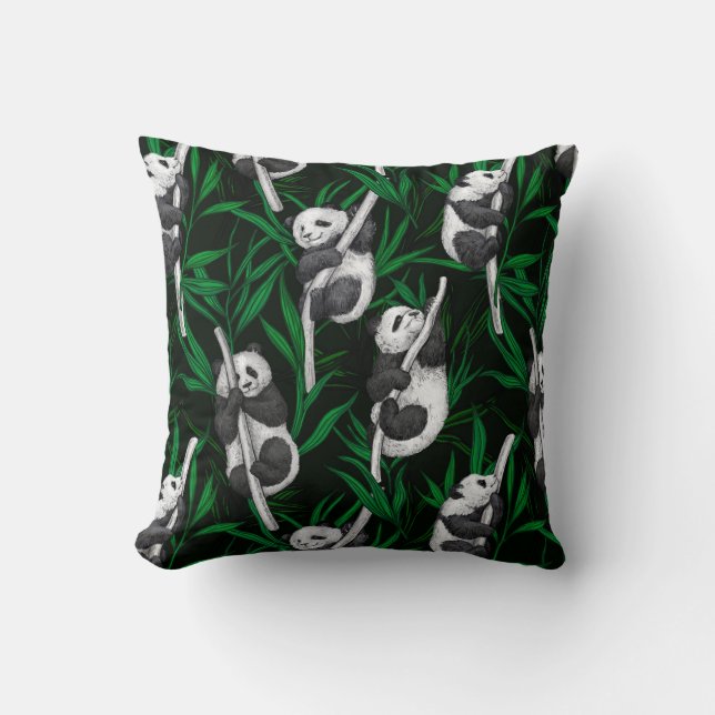 Panda cubs on dark green throw pillow (Front)