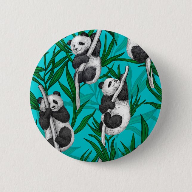 Panda cubs on turquoise button (Front)