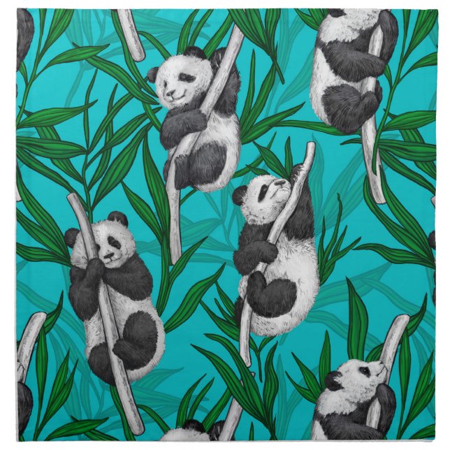 Panda cubs on turquoise cloth napkin (Front)