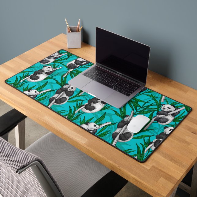 Panda cubs on turquoise desk mat (Office 2)