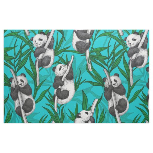 Panda cubs on turquoise fabric