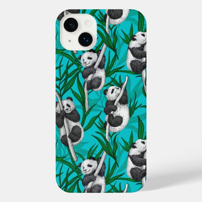 Panda cubs on turquoise iPhone case (Back)