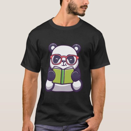 Panda Cute Panda Reading Book Cartoon  T_Shirt