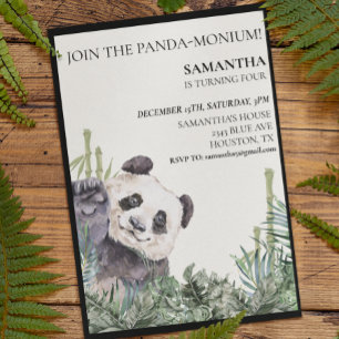 Panda Cutie Birthday Party Bamboo Greenery Invitation