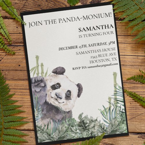 Panda Cutie Birthday Party Bamboo Greenery Invitation
