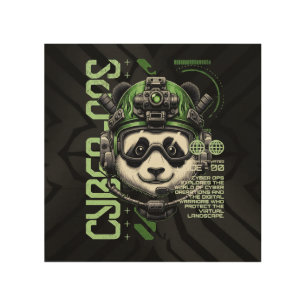 Panda Cyborg Ops – Futuristic Cybernetic Panda Wood Wall Art