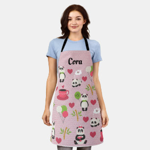 Panda Design Apron with Hearts