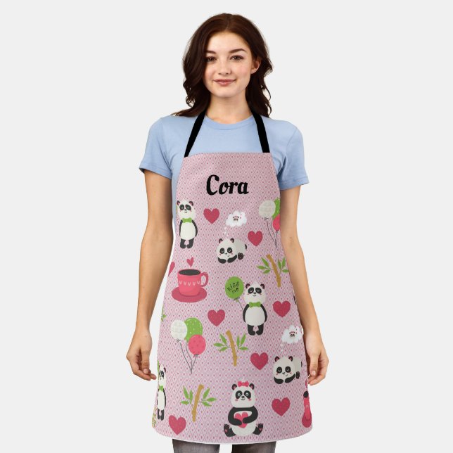 Panda Design Apron with Hearts (Worn)