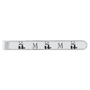 Panda Design Monogrammed Silver Finish Tie Bar