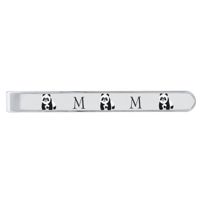 Panda Design Monogrammed Silver Finish Tie Bar (Front)
