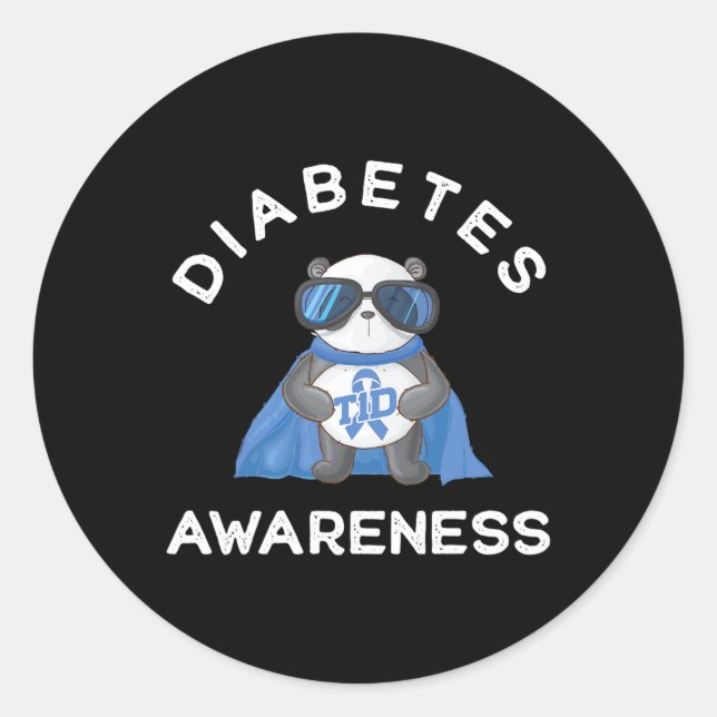 Panda Diabetic Type 1 Diabetes Awareness Support K Classic Round Sticker (Front)