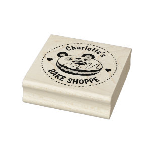 Panda Donut Bake Shop Logo Rubber Stamp