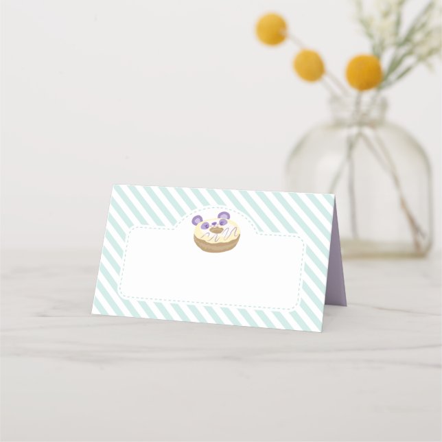 Panda Donut Bakery Purple and Green Place Card (Front)