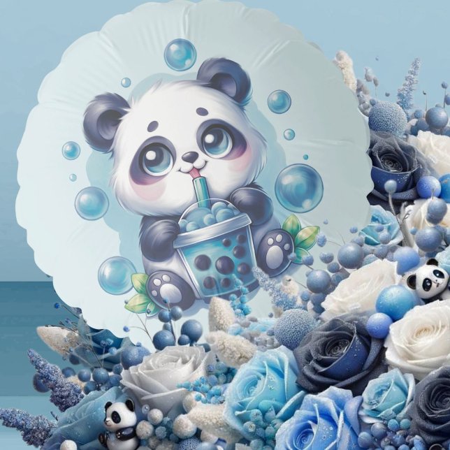 Panda Drinking Blue Boba Bubble Tea Birthday Party Balloon (Creator Uploaded)