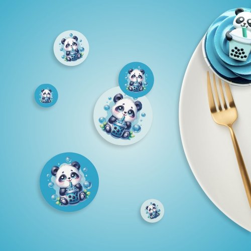 Panda Drinking Blue Boba Bubble Tea Birthday Party Confetti