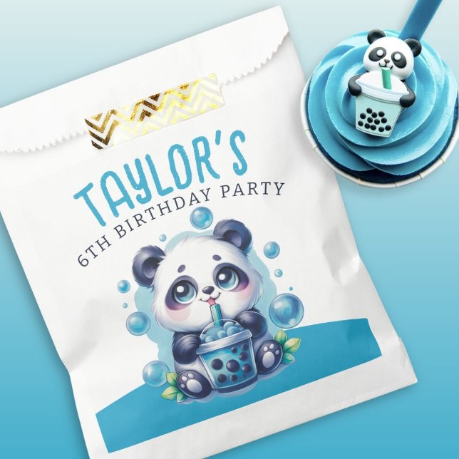 Panda Drinking Blue Boba Bubble Tea Birthday Party Favor Bag (Creator Uploaded)