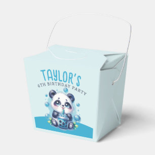 Panda Drinking Blue Boba Bubble Tea Birthday Party Favor Boxes