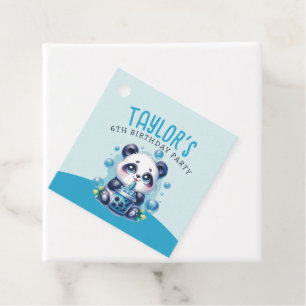 Panda Drinking Blue Boba Bubble Tea Birthday Party Favor Tags