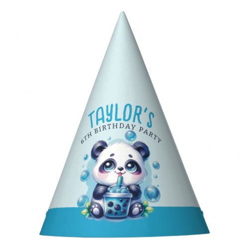 Panda Drinking Blue Boba Bubble Tea Birthday Party Hat