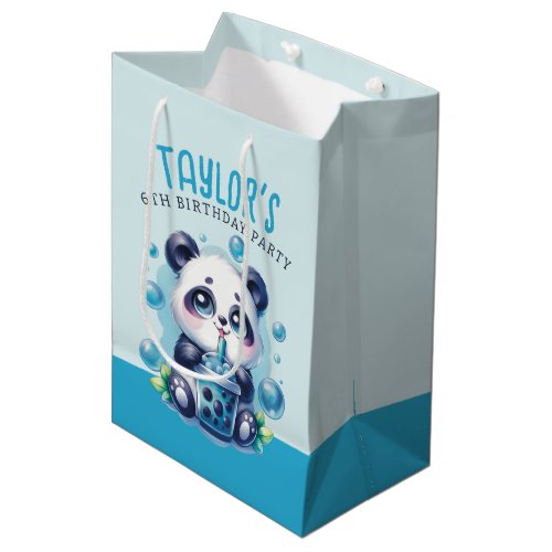 Panda Drinking Blue Boba Bubble Tea Birthday Party Medium Gift Bag