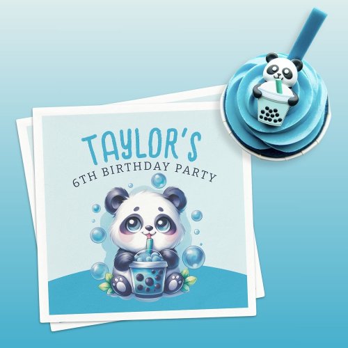 Panda Drinking Blue Boba Bubble Tea Birthday Party Napkins