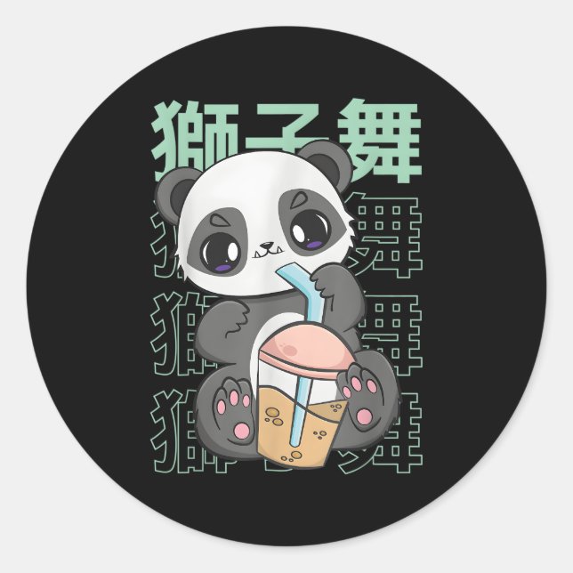 Panda Drinking Boba Pearls For Bubble Tea Milk Kaw Classic Round Sticker (Front)